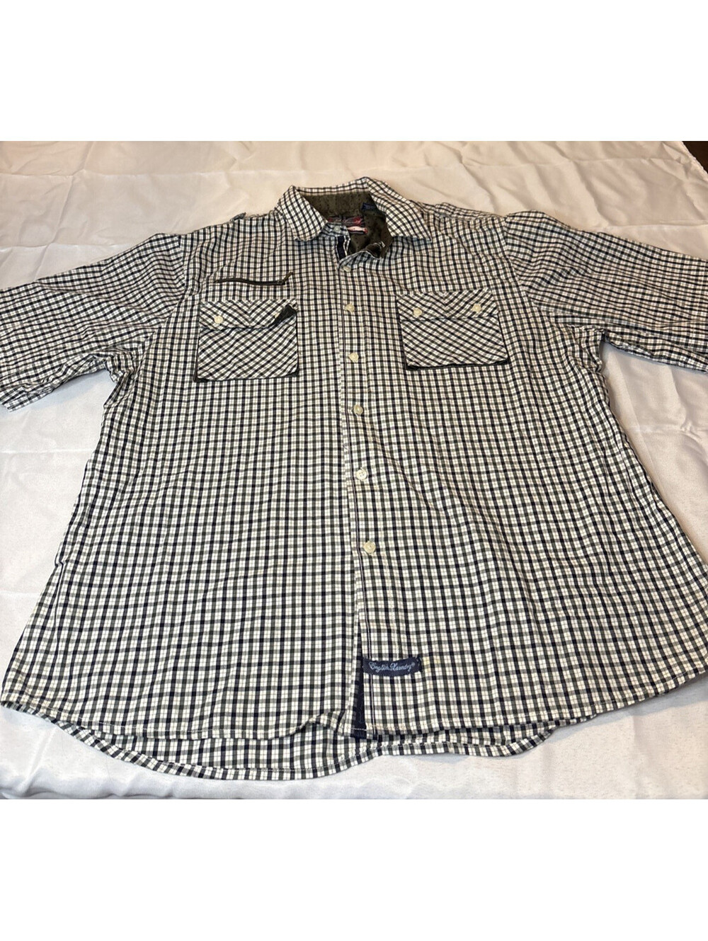 English Laundry Mens 3XL Shirt Black Plaid Short Sleeve Button Front Slim